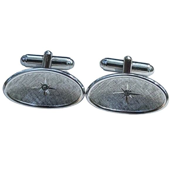 Vintage Diamond Sterling Silver Cuff Links Anson Signed - Picture 1 of 5